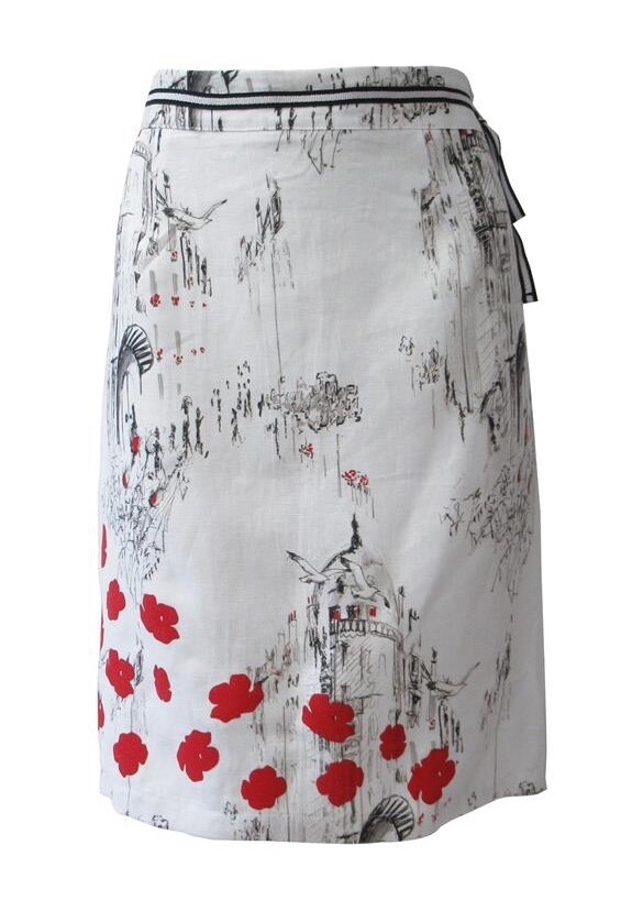 Maloka: A Day In Paris Abstract Art Linen/Cotton Skirt