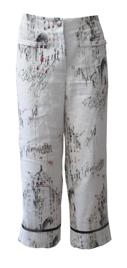 Maloka: A Day In Paris Abstract Art Linen/Cotton Cropped Pant