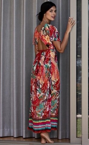 Paul Brial: Jungle Of Pink Purple Blooms Cut Out Back Maxi Dress