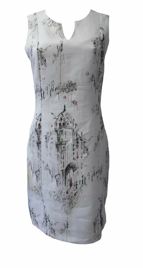 Maloka: A Day In Paris Abstract Art Linen Dress