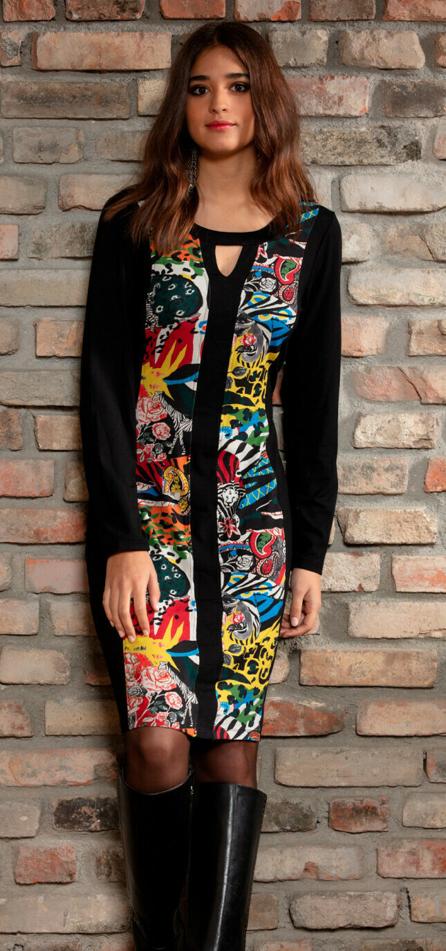 Maloka: Jungle Party Keyhole Abstract Art Contrast Dress