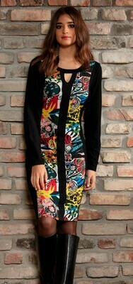 Maloka: Jungle Party Keyhole Abstract Art Contrast Dress Maloka: Jungle Party Keyhole Abstract Art Contrast Dress