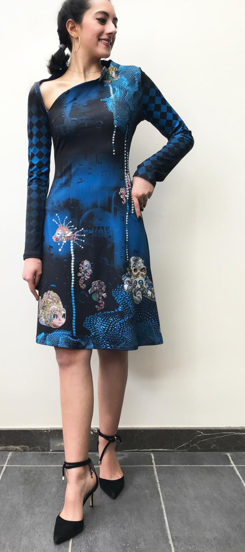 IPNG: Turquarium Jeweled Underwater Illusion Scene Midi Dress (Some Ship Immed!) IPNG_TQD-034
