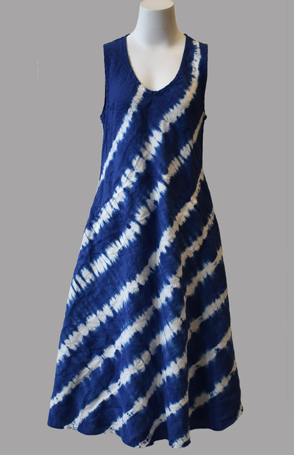 Luna Luz: Ribbed Linen A-Line Tie Dye Midi Dress (Many Colors, Ships Immed!) LL_769T_N