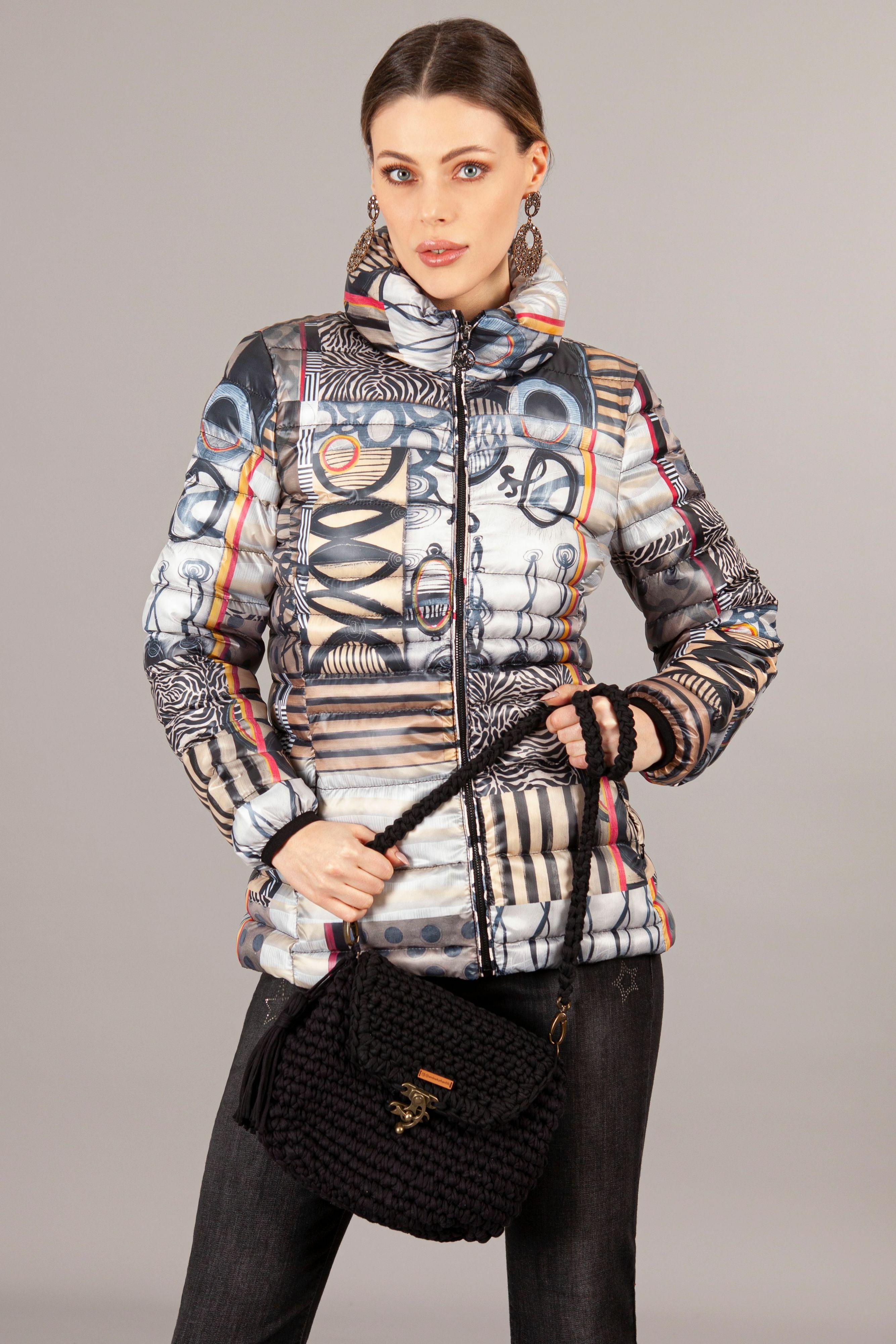 Simply Art Dolcezza: Black Butterfly Poetic Metaphor Art Short Puffer Coat Dolcezza_SimplyArt_70831_N