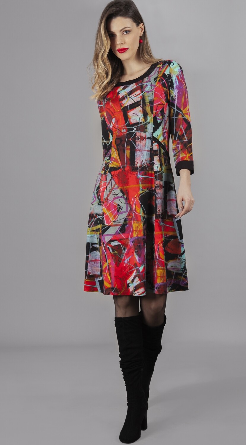 Simply Art Dolcezza: Red 3 Graffiti Abstract Art Flared Dress SOLD OUT