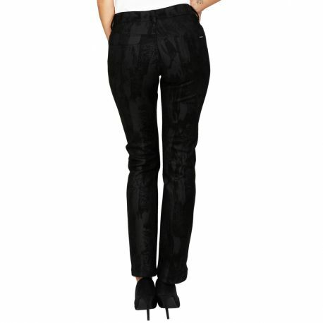 S'Quise Paris: Black On Black Jungle Print Vegan Leather Stretch Pants