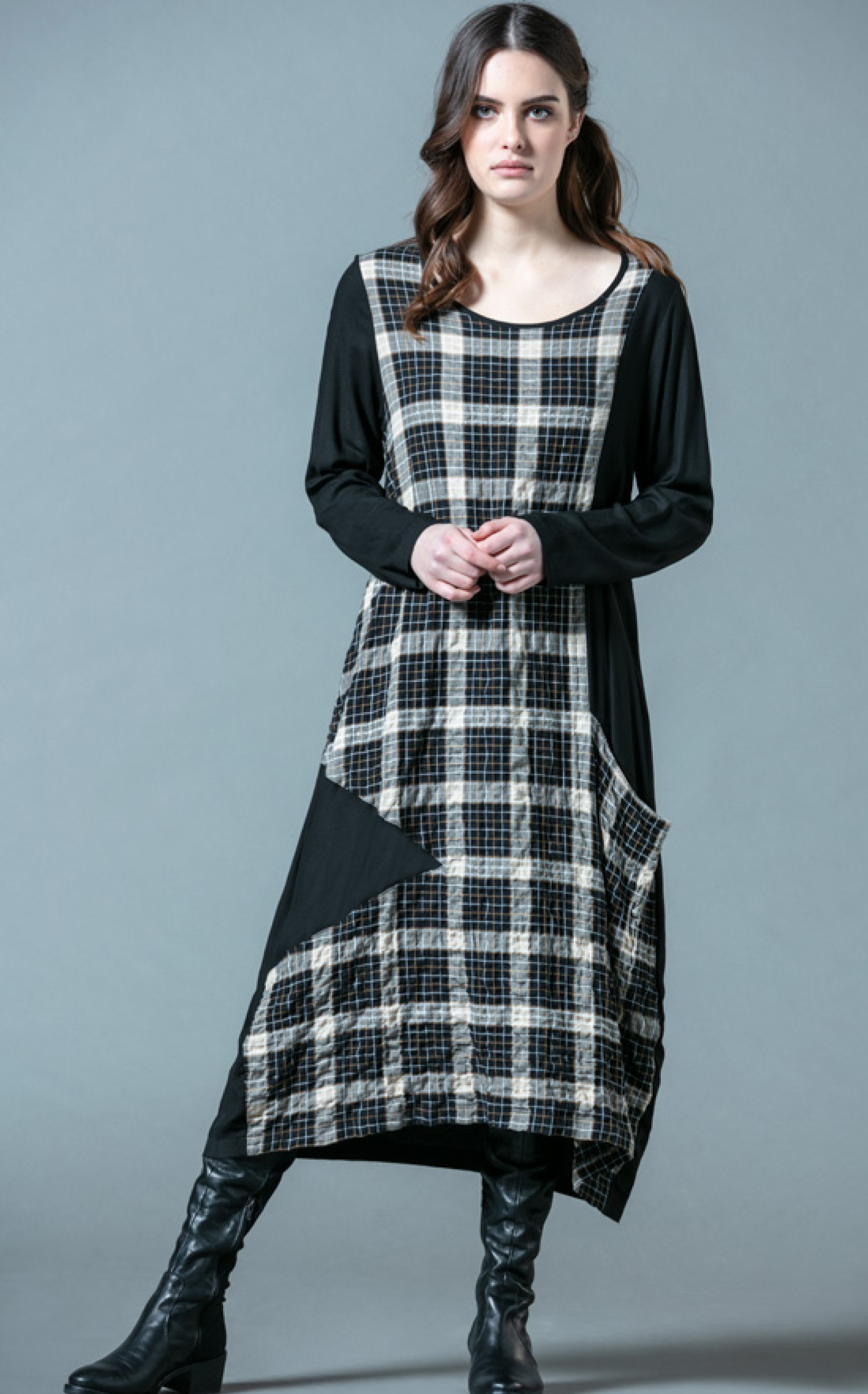 G!oze France: Checkerboard Asymmetrical Pocket Dress G_EDITH