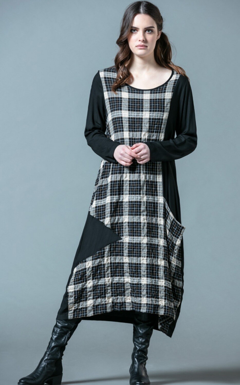 G!oze France: Checkerboard Asymmetrical Pocket Dress SOLD OUT