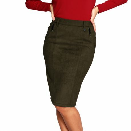 S'Quise Paris: Glam Stretch Faux Suede Pencil Skirt SQ_9037_OLIVE_N