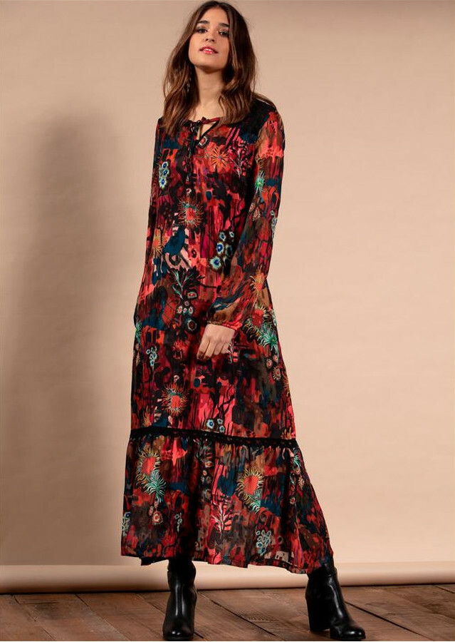 Maloka: Sedona Rock Abstract Art Long Lounge Dress MK_ELEANE