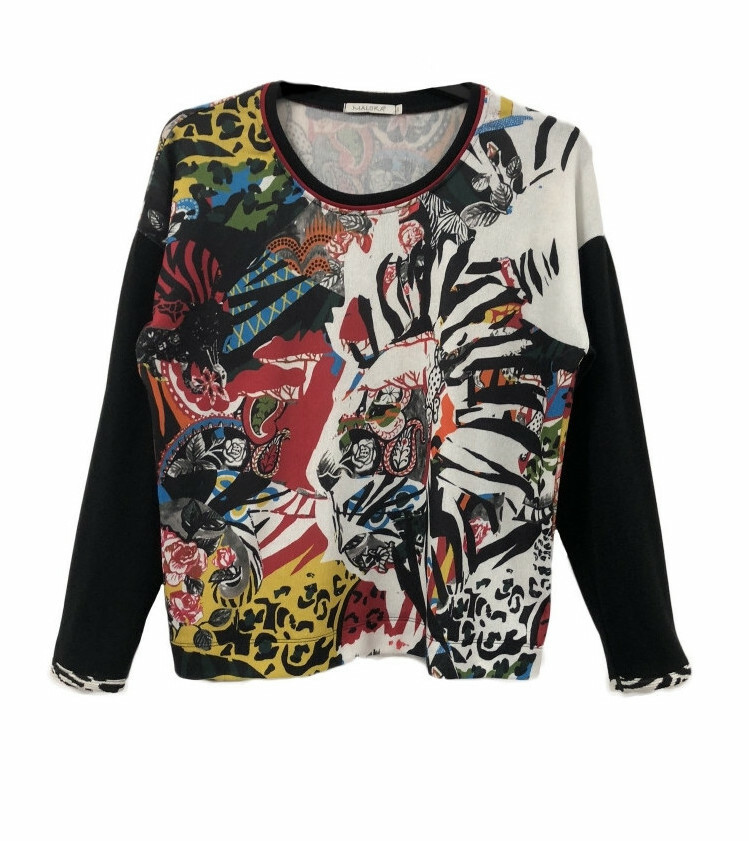 Maloka: Tiger Abstract Art Flared Sweater MK_GUELDA