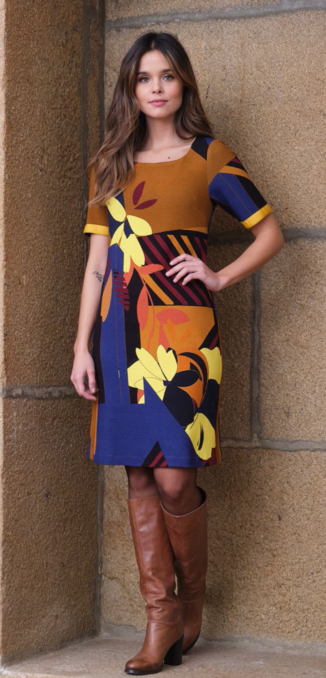 Paul Brial: Mansion Inspiration Short Sleeve Abstract Art Dress PB_DESIGN