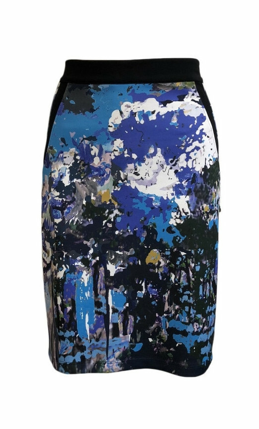 Maloka: Blue Beauty Abstract Art Fitted Skirt (More Colors!) MK_BATHILDE