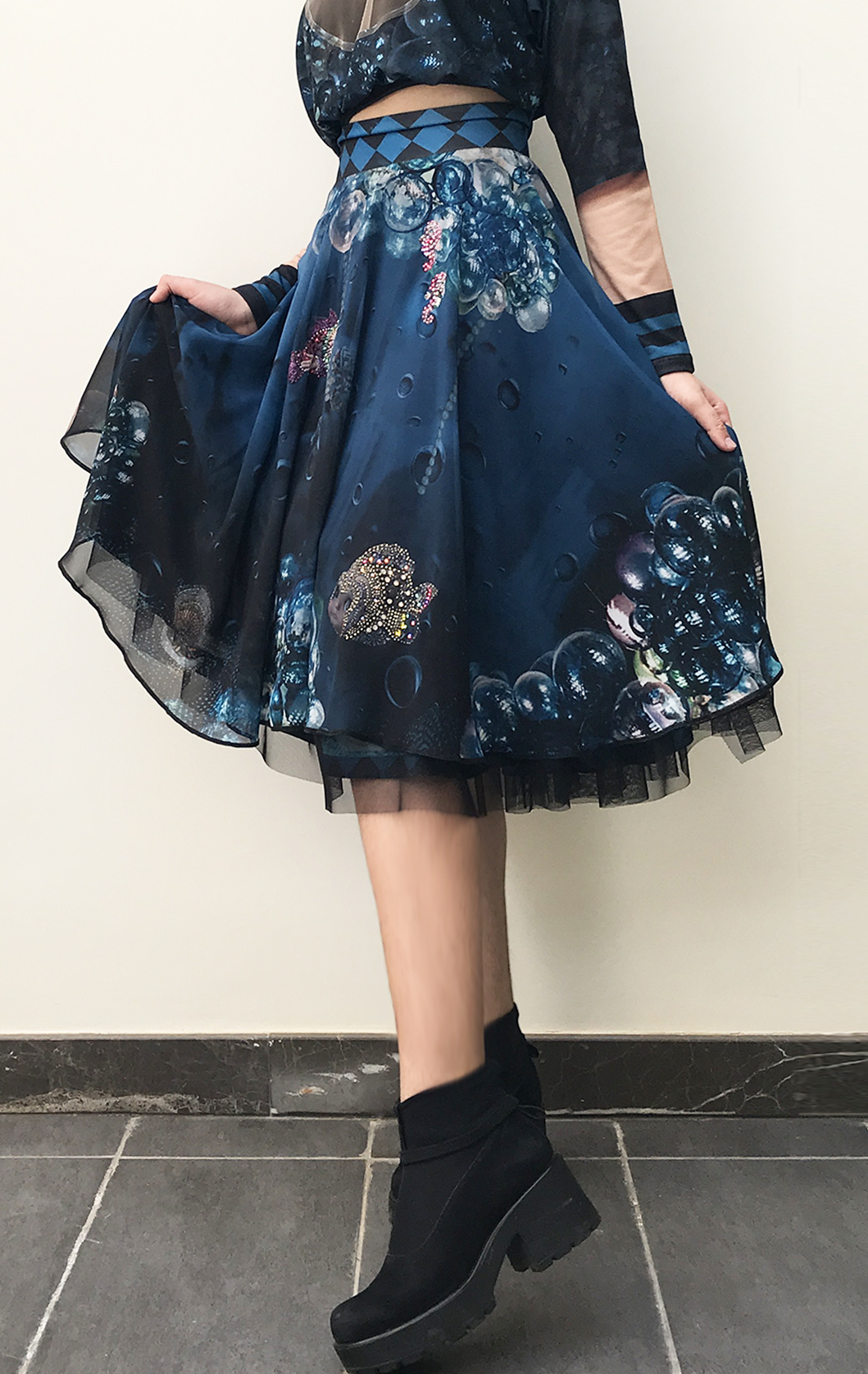 IPNG: Turquarium Jeweled Underwater Illusion Scene Flared Midi Skirt (Some Ship Immed!)