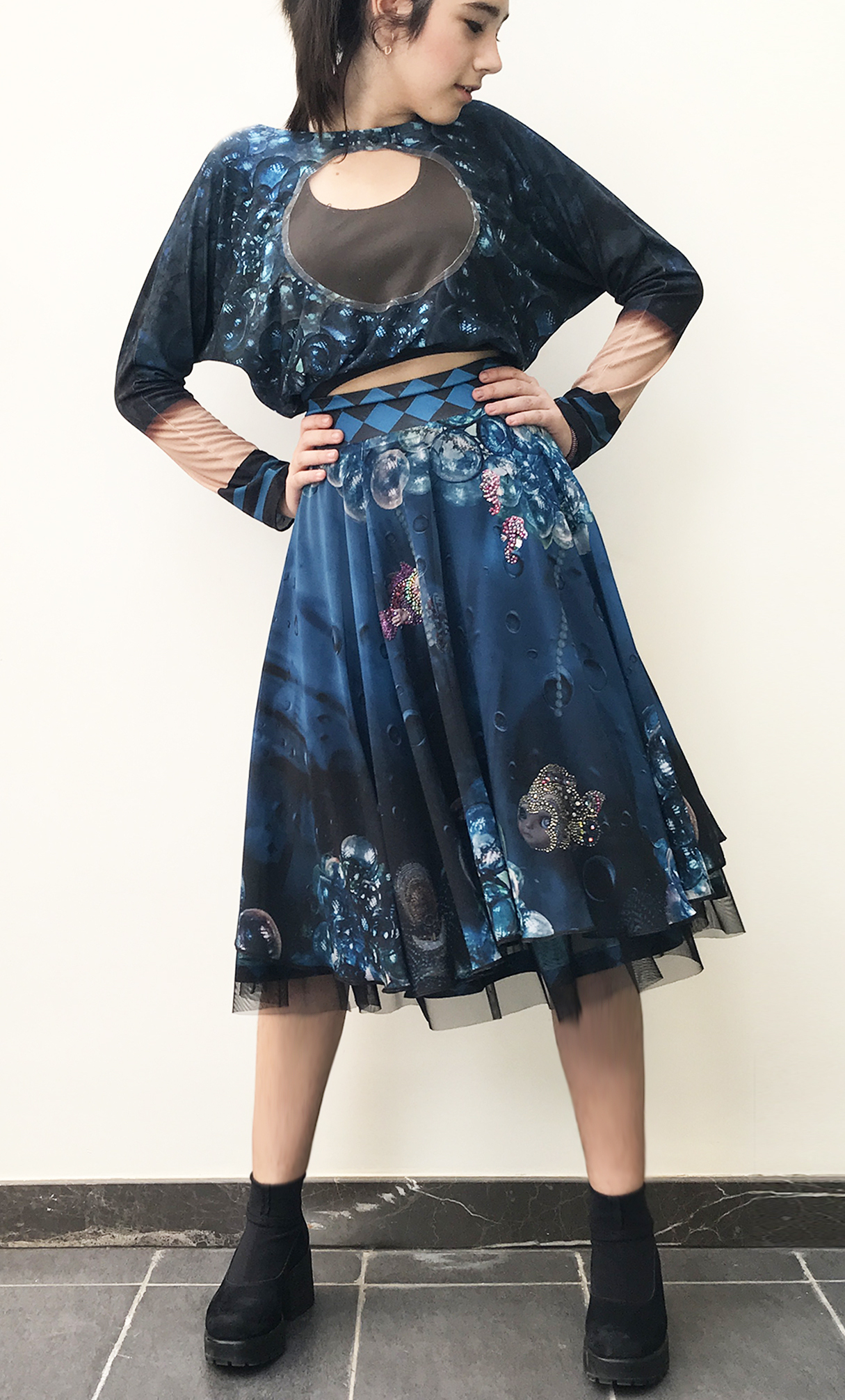 IPNG: Turquarium Jeweled Underwater Illusion Scene Flared Midi Skirt (Some Ship Immed!)