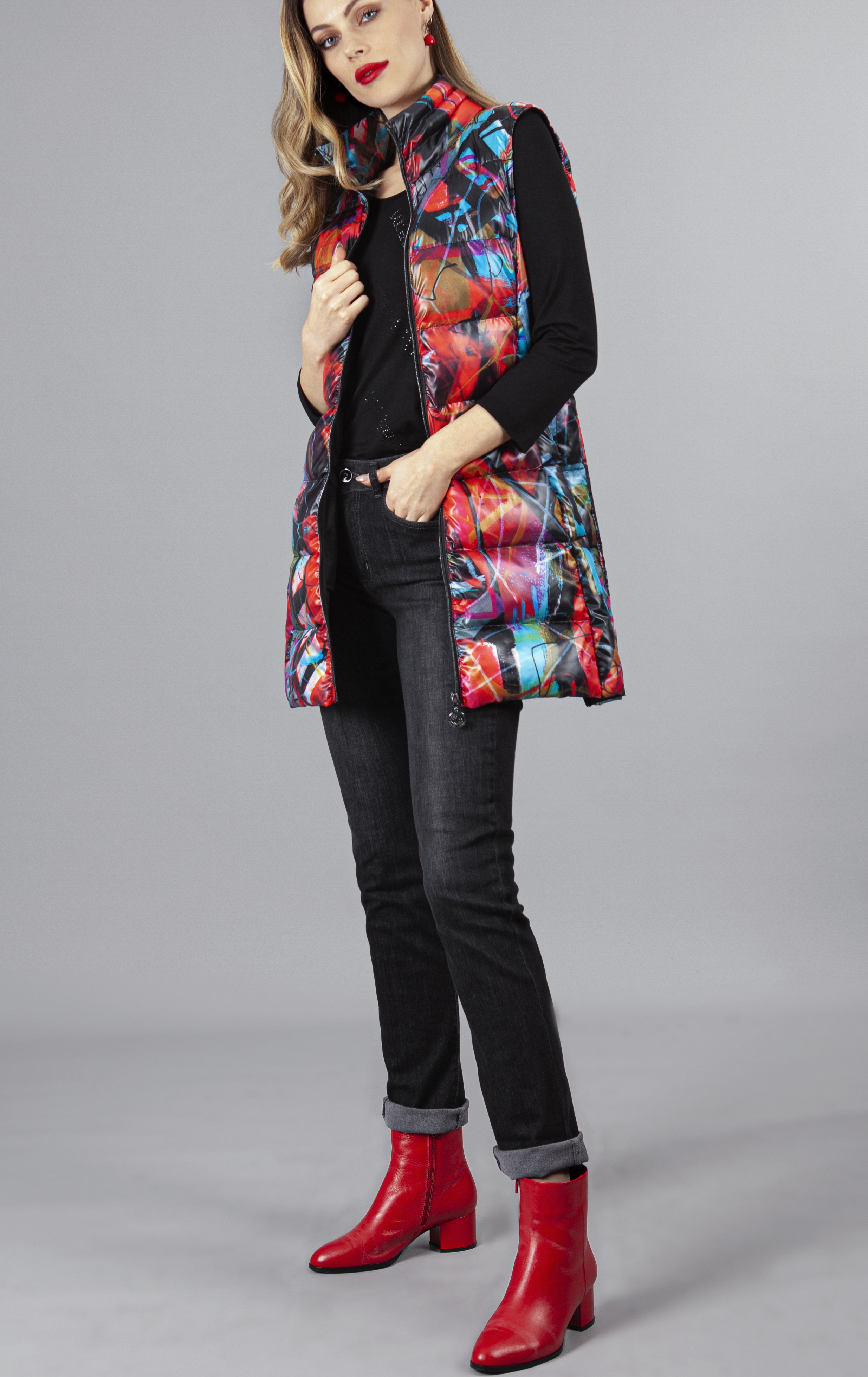 Simply Art Dolcezza: Red 3 Graffiti Abstract Art Long Vest (1 Left!) Dolcezza_simplyart_70801_N