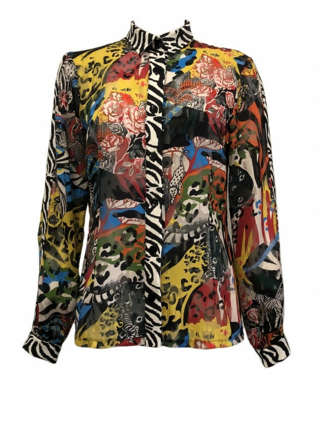 Maloka: Tiger Pieced Abstract Art Buttoned Down Blouse MK_GEISA_N