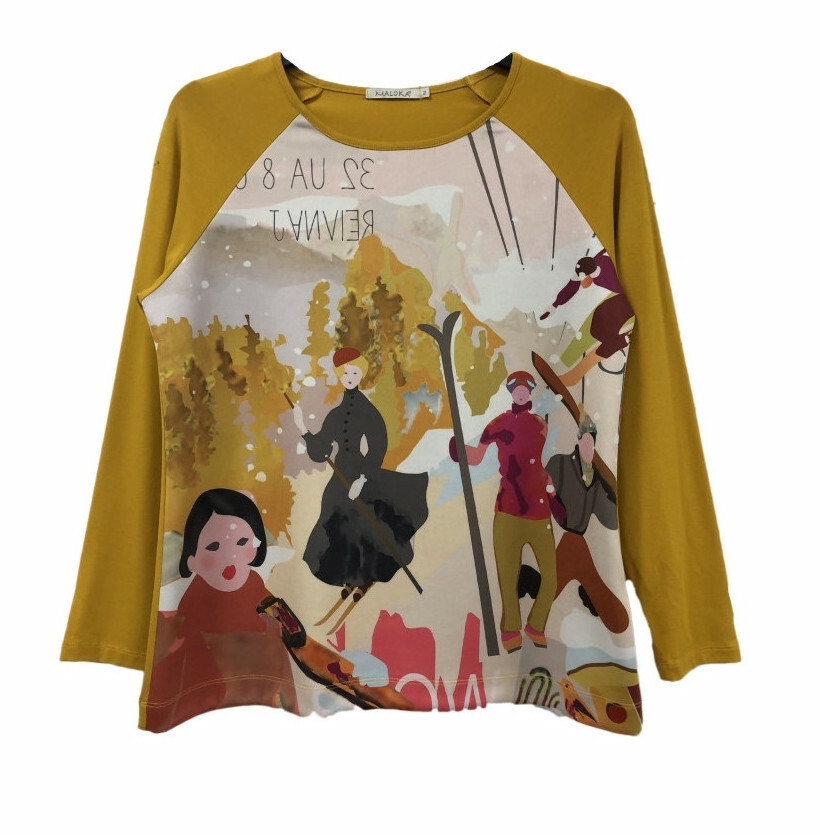 Maloka: My Pink Skis Abstract Art Flared T-Shirt