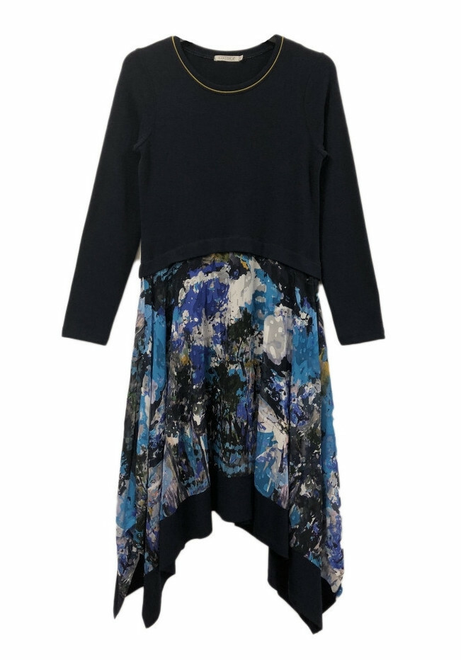 Maloka: Blue Beauty Abstract Art Asymmetrical Sweater Dress (More Colors!)