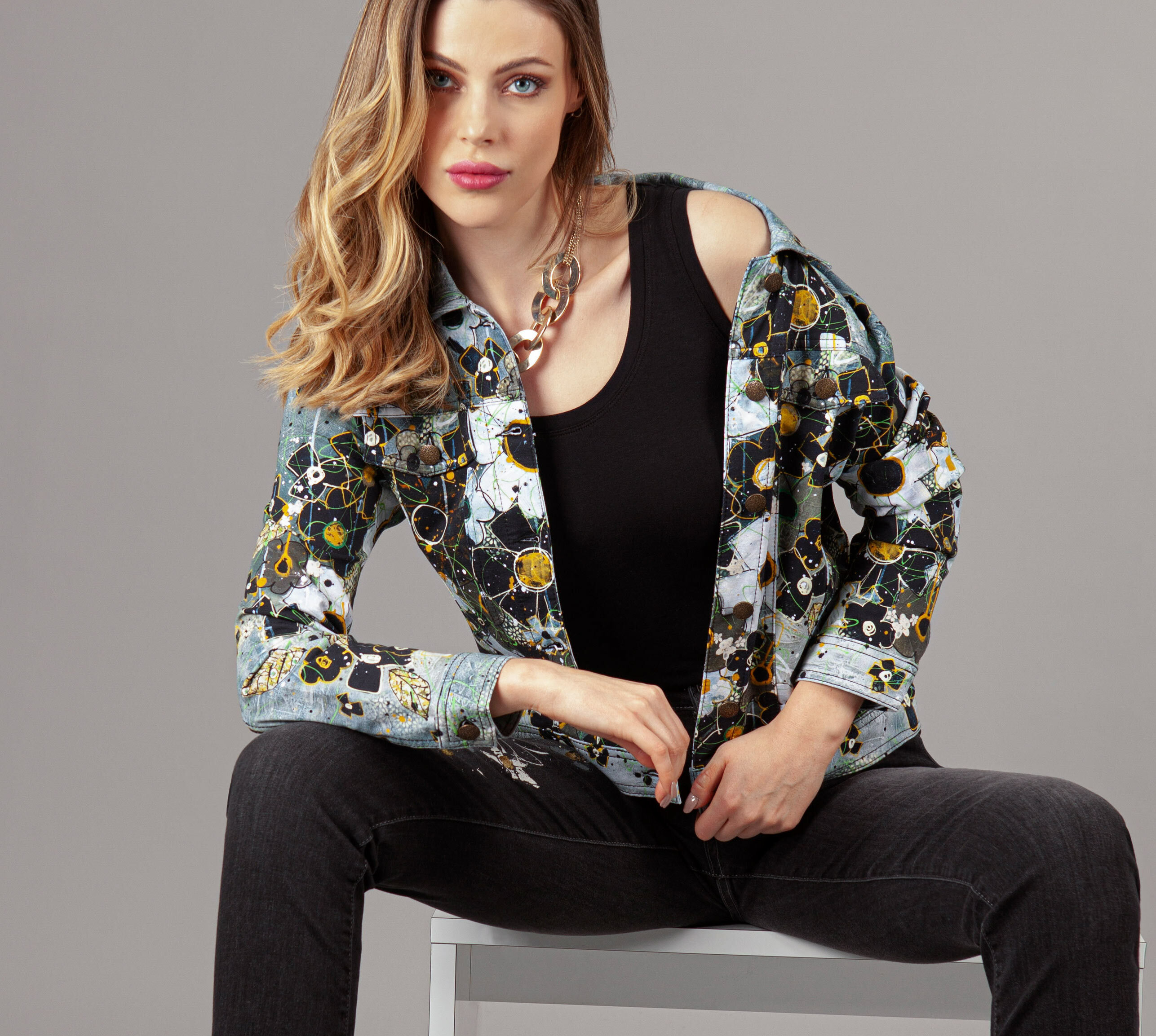 Simply Art Dolcezza: I Am Taking You Home Tonight Abstract Art Soft Denim Jacket (1 Available at Special Price!) Dolcezza_SimplyArt_70610_N