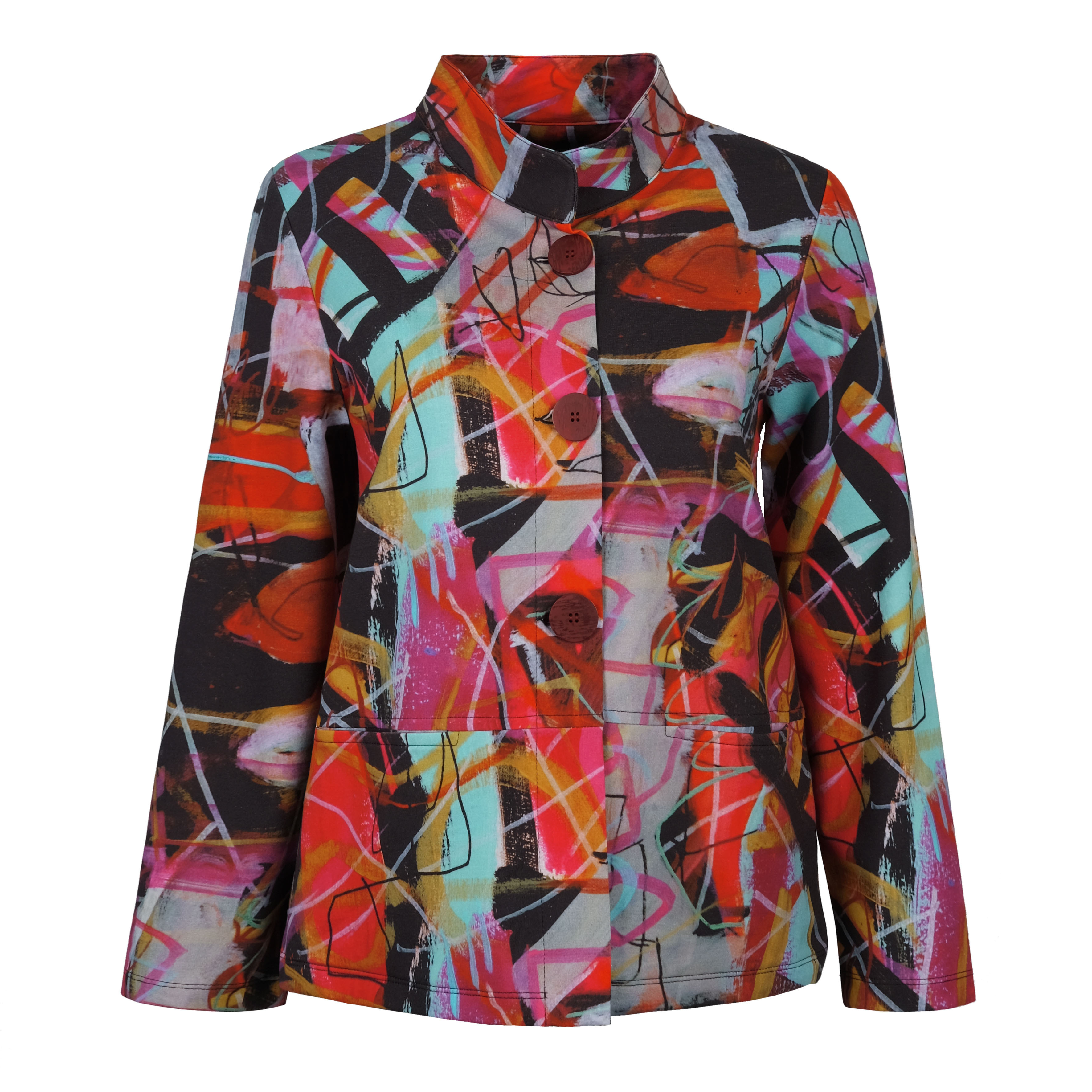 Simply Art Dolcezza: Red 3 Graffiti Abstract Art Flared Jacket (1 Available at Special Price!) Dolcezza_SimplyArt_70628
