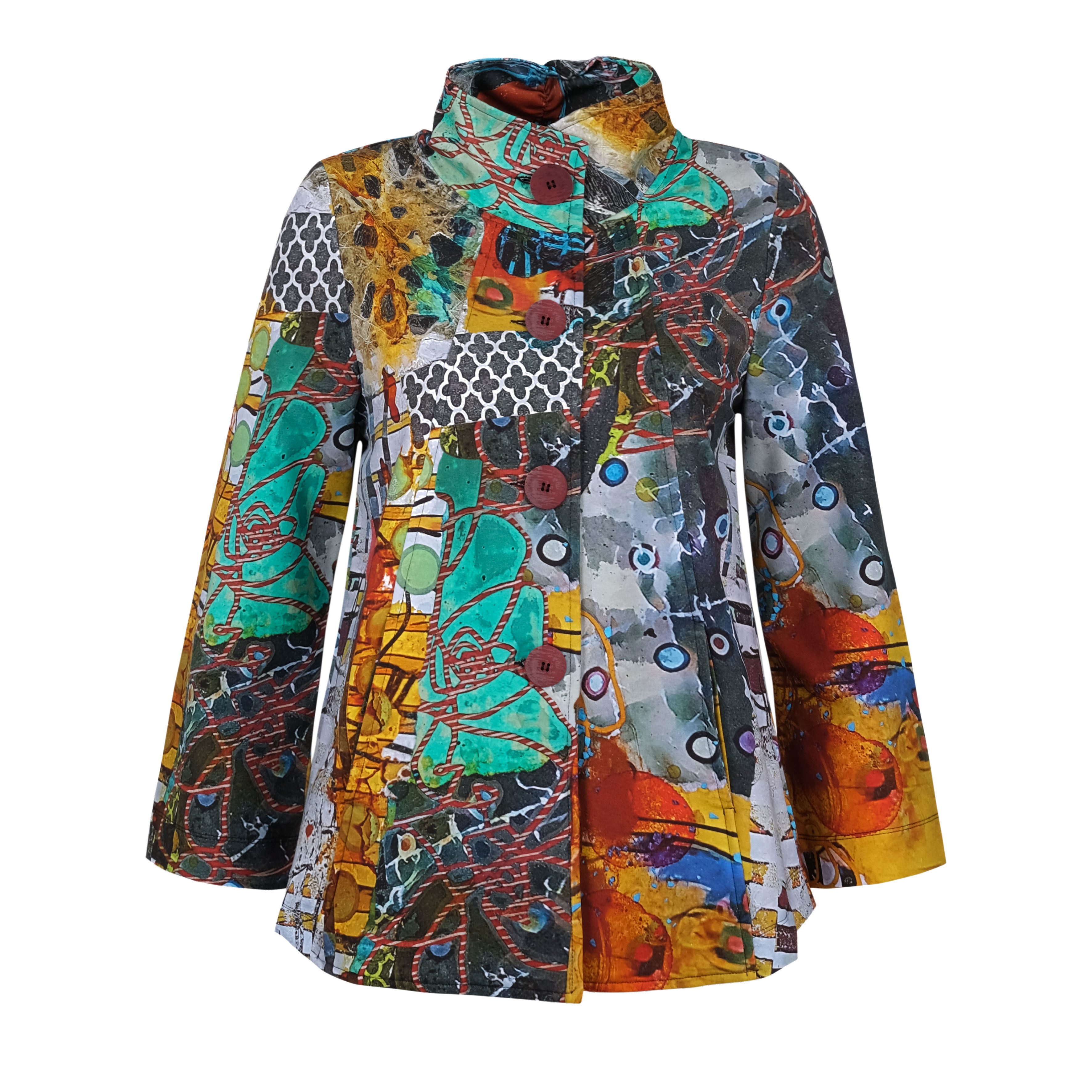 Simply Art Dolcezza: Colors Of Flight Aviary Abstract Art Flared Jacket (1 Available at Special price!) Dolcezza_SimplyArt_70735