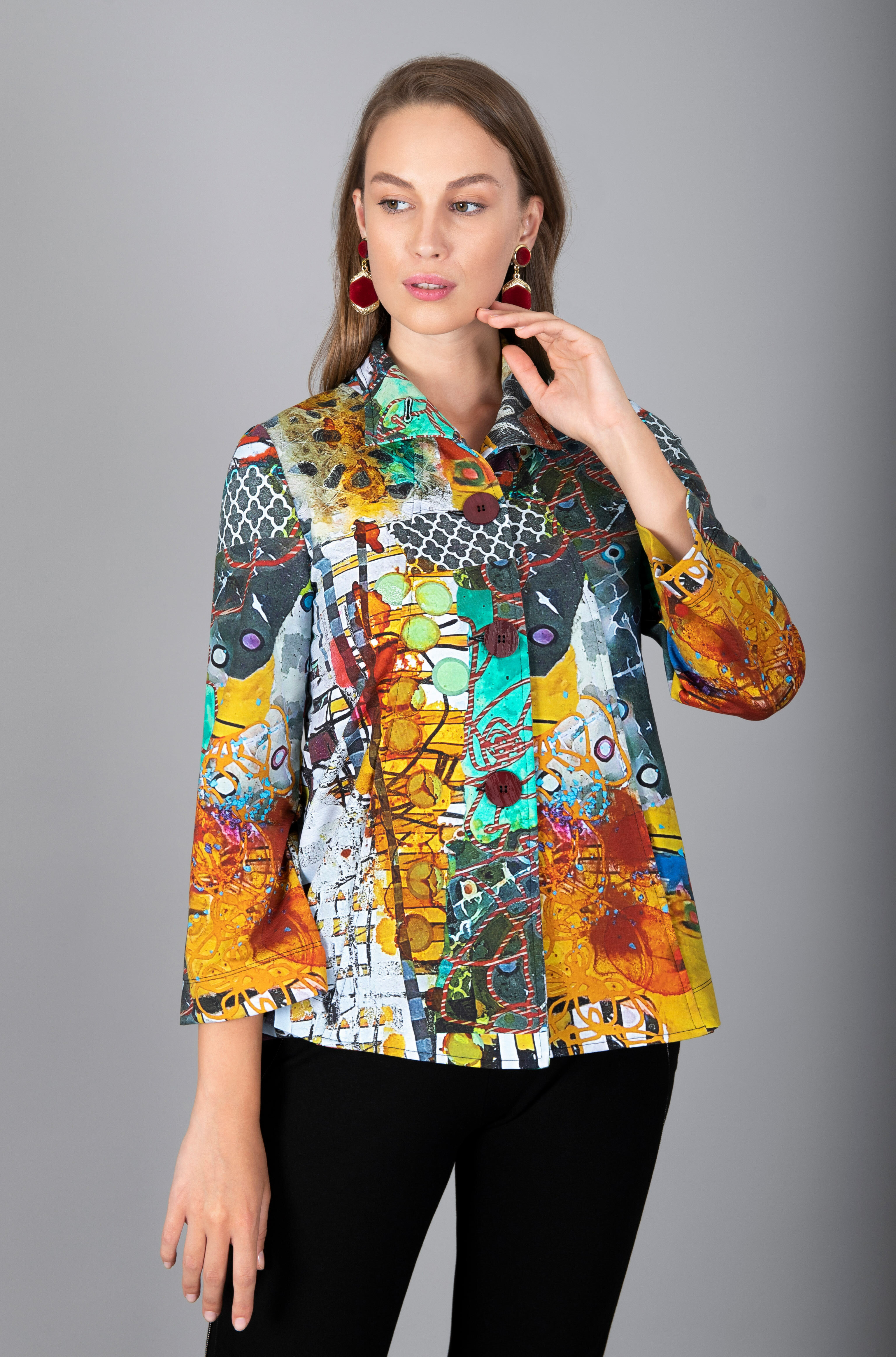 Simply Art Dolcezza: Colors Of Flight Aviary Abstract Art Flared Jacket (1 Available at Special price!)