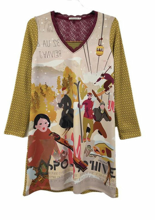 Maloka: My Pink Skis Abstract Art Mixed Media Tunic/Dress MK_SONYA