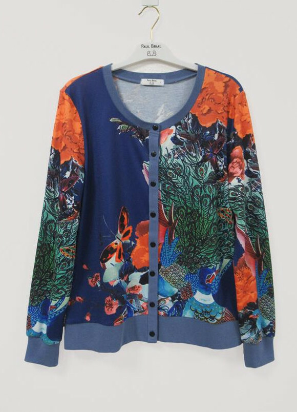 Paul Brial: Orange Butterfly Garden Art Cardigan PB_VISHNOU