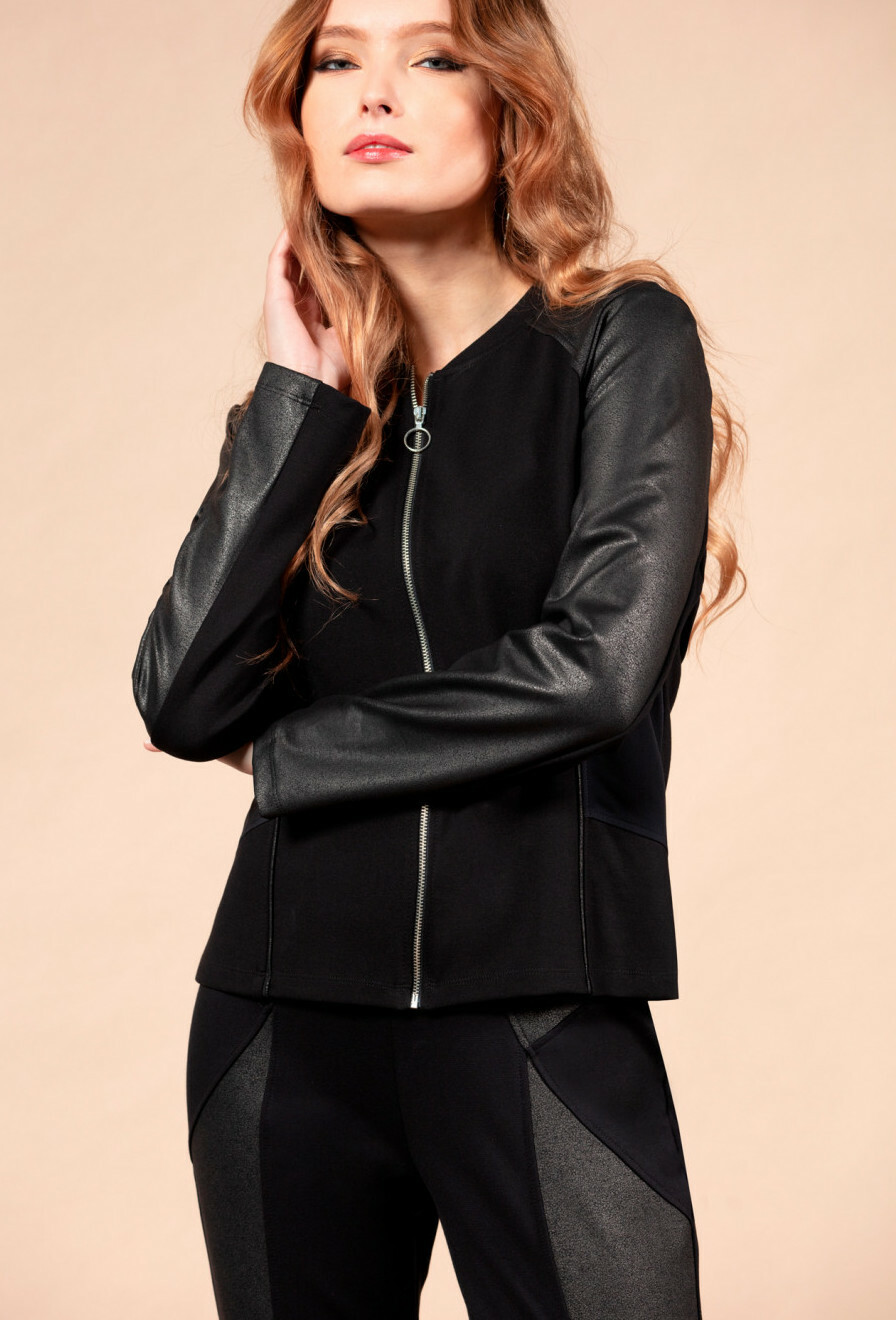 Maloka: Black On Black Vegan Leather Ponte De Roma Jacket (More Colors!) MK_DAGNY