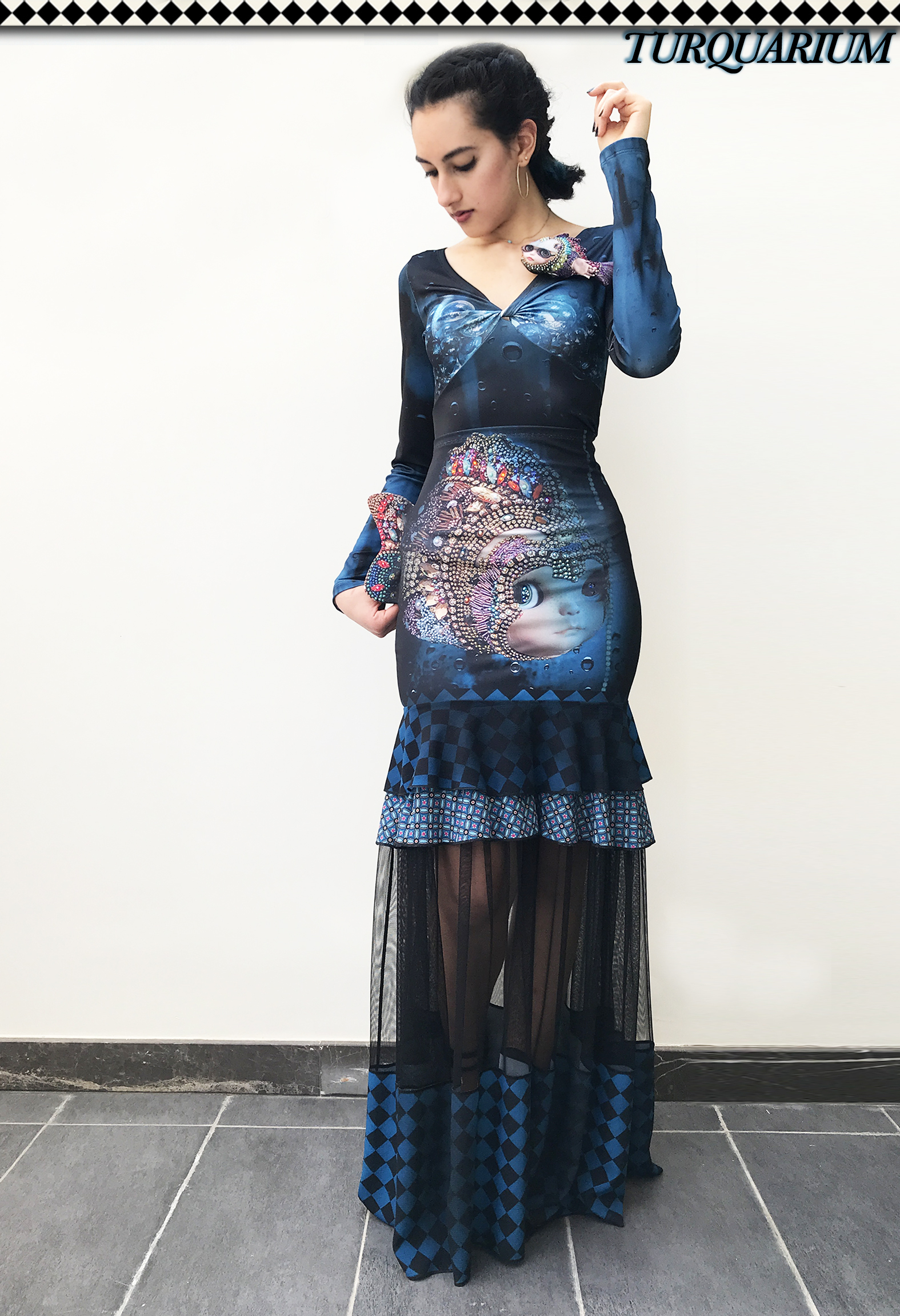 IPNG: Turquarium Jeweled Underwater Illusion Scene Ruffled Long Skirt (Some Ship Immed!)