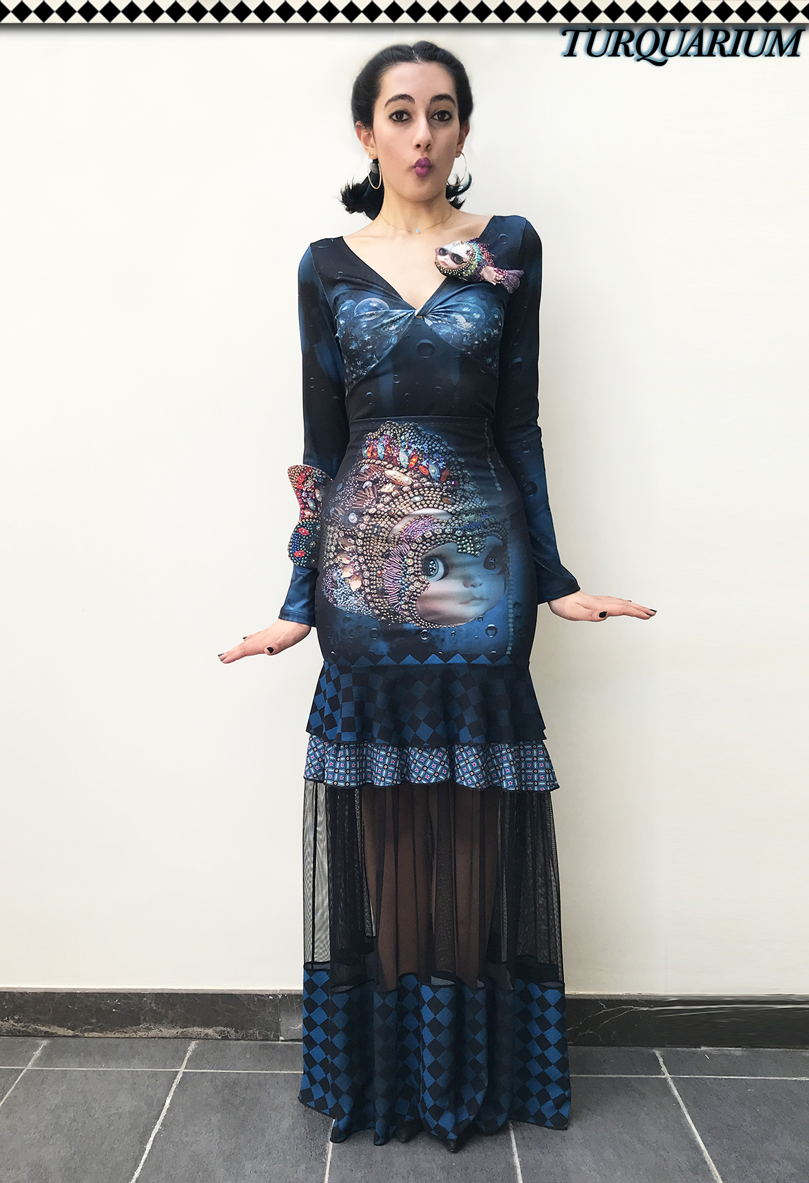 IPNG: Turquarium Jeweled Underwater Illusion Scene Ruffled Long Skirt (Some Ship Immed!)