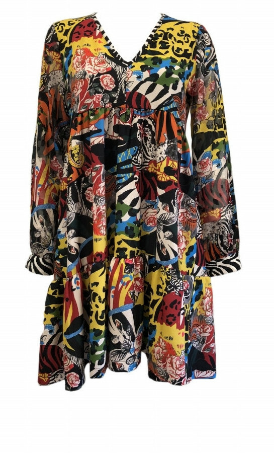 Maloka: Jungle Party High Waisted Abstract Art Contrast Dress (2 Left!)