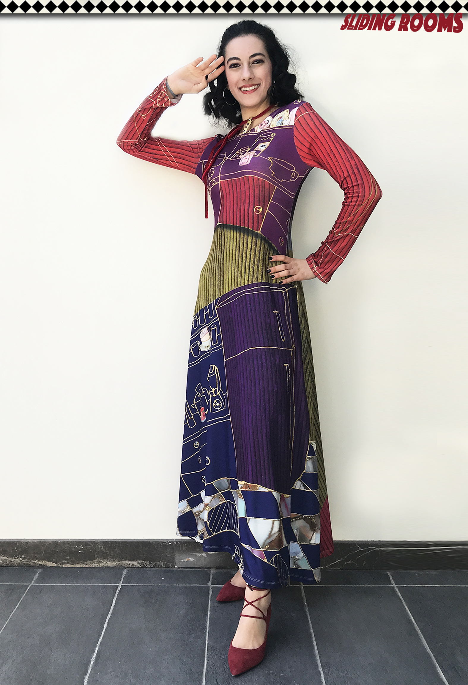 IPNG: Sliding Rooms Flared Illusion Long Dress