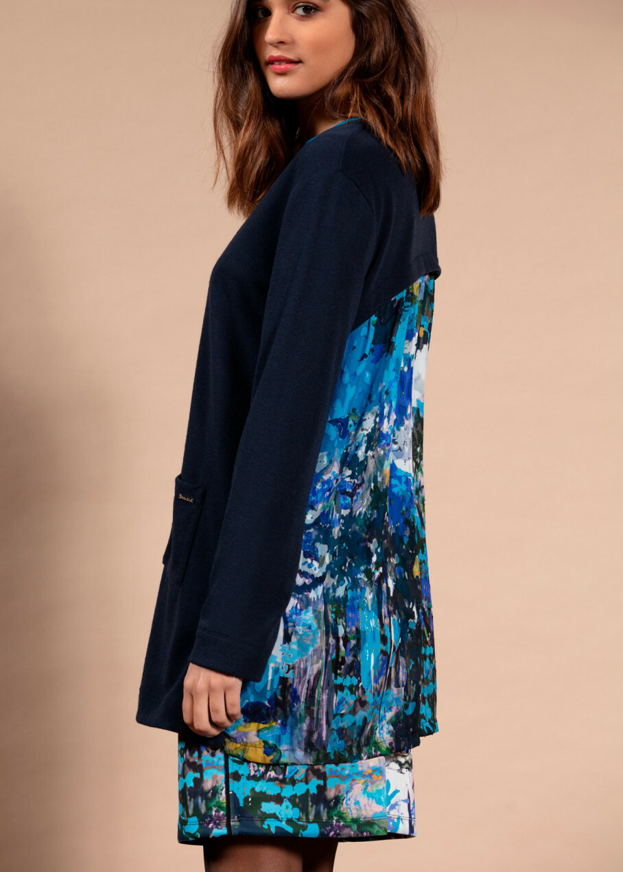 Maloka: Blue Beauty Abstract Art Tricot Long Cardigan (2 Left!) MK_BAILY