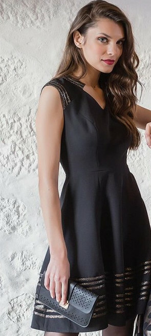 Paul Brial: Glitter Detail Fit & Flare Cocktail Dress PB_LYNX