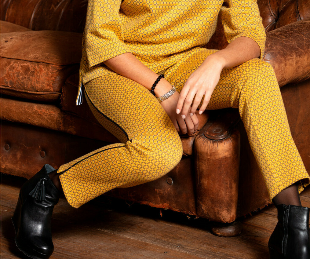 Maloka: Sedona Rock Saffron Jacquard Contrast Pants