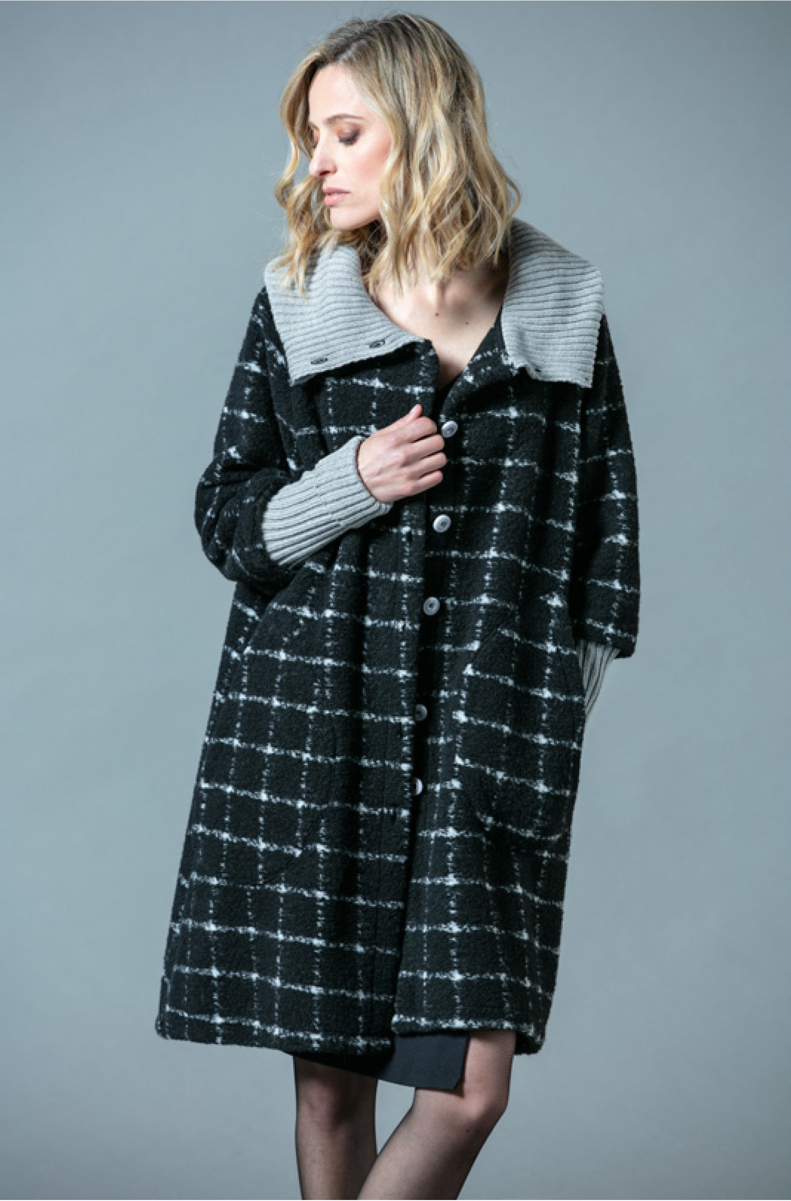 G!oze: Diamond Shadows Flared Wool Contrast Coat (Few Left!) G_ETIENE