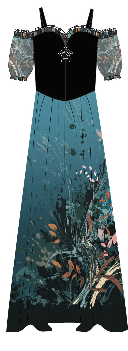 Paul Brial: Underwater Flight Abstract Art Corset Maxi Dress