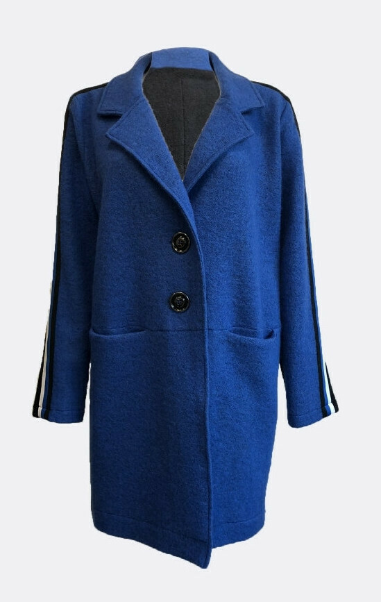 Maloka: Contrast Double Breasted Long Boiled Wool Coat SOLD OUT