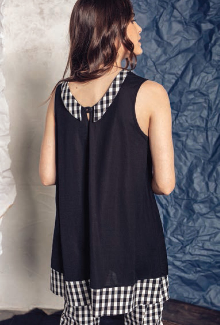 G!oze: Checkered Contrast Flared Tunic