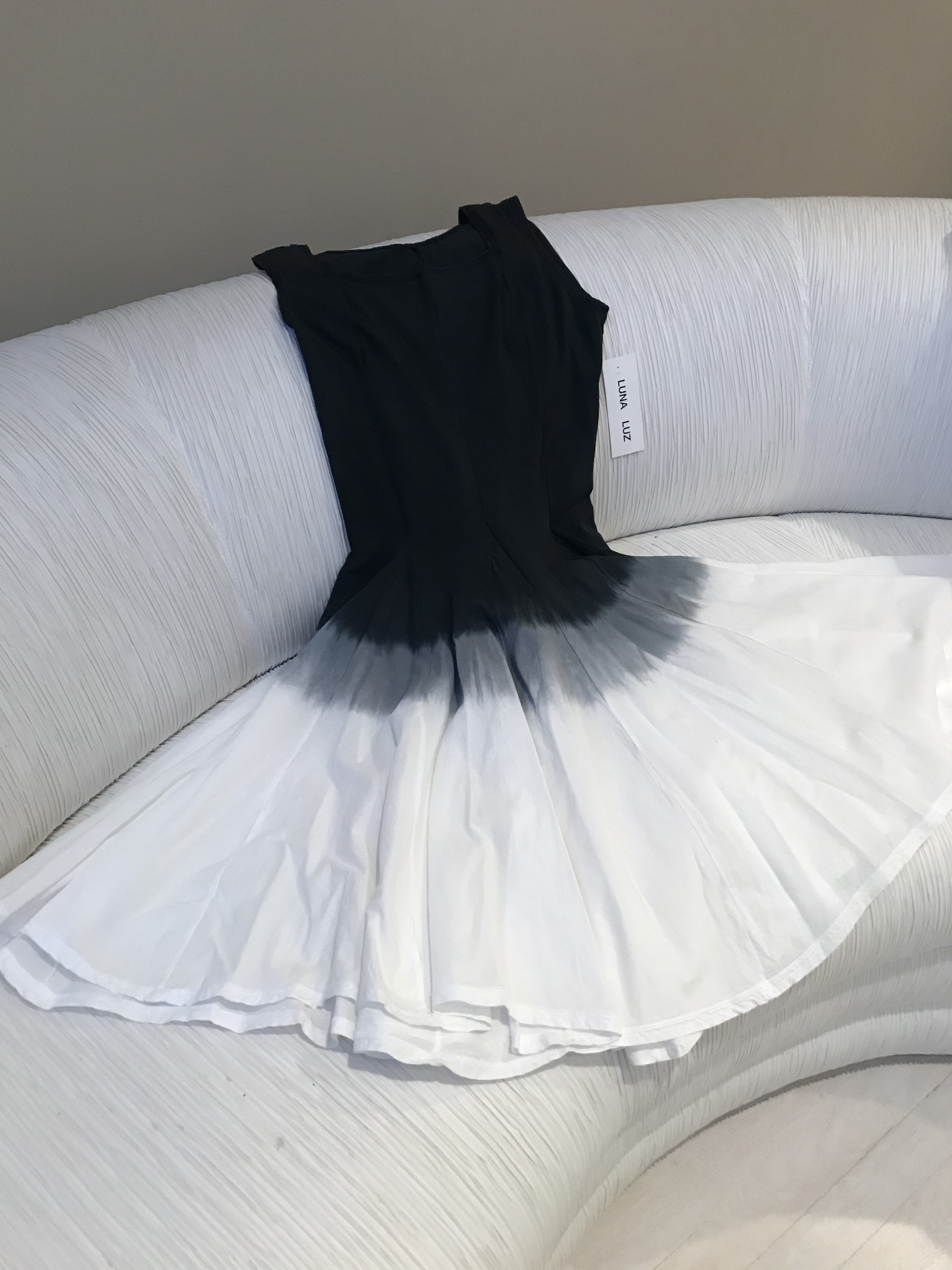 Luna Luz: Square Neck Godet Dyed Tank Dress SOLD OUT LL_5533_blk_ombre