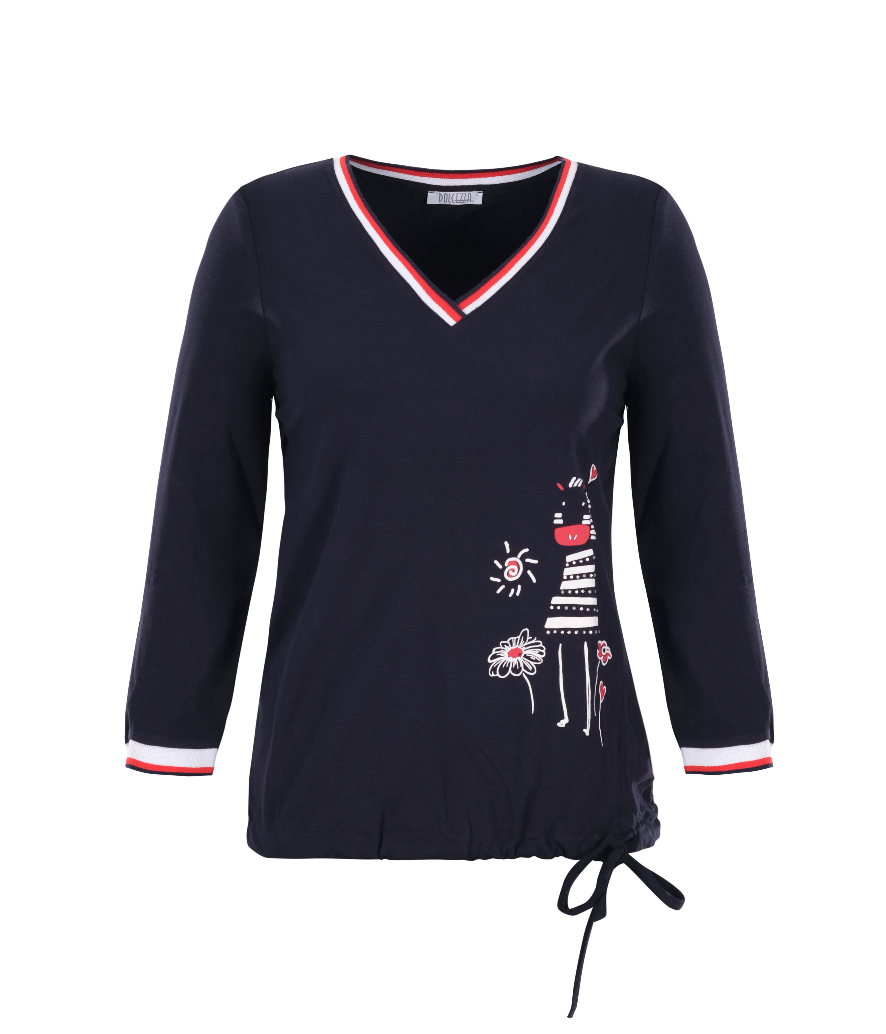 Dolcezza: Humour Me In Navy Tied Hem T-Shirt Dolcezza_21101