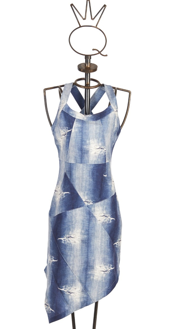 Save The Queen: Distressed Denim Illusion Sheath Dress STQ_4110
