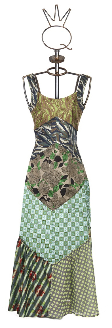 Save The Queen: Blooming Jade Patchwork Maxi Dress STQ_412