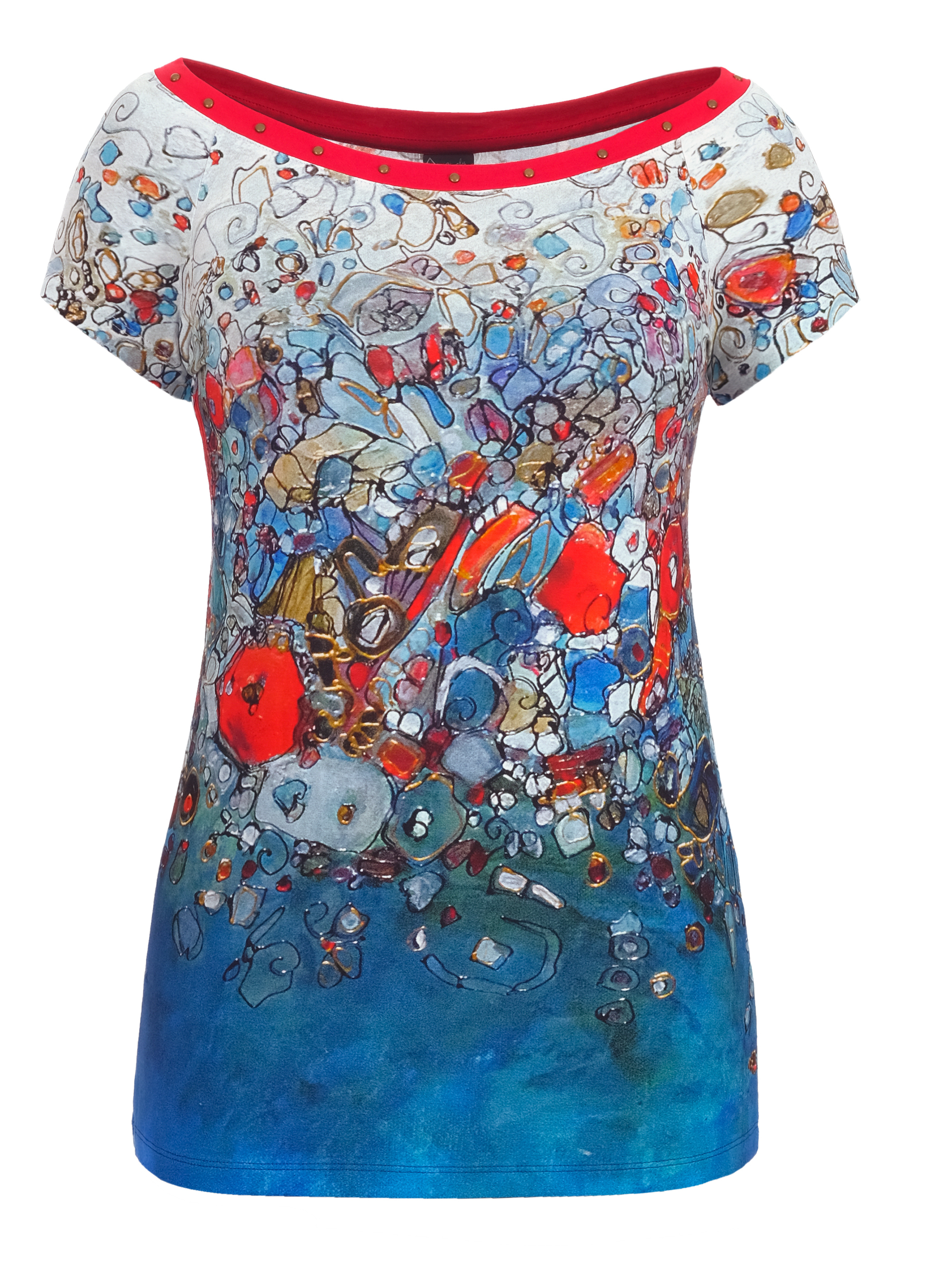 Simply Art Dolcezza: Stunning Red New Magma Abstract art Jeweled Neck Top Dolcezza_SimplyArt_21730