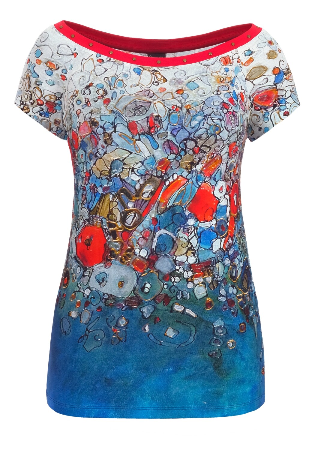 Simply Art Dolcezza: Stunning Red New Magma Abstract art Jeweled Neck Top SOLD OUT