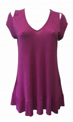 Maloka: Jacquard Butterfly Cold Shoulder Ruffled Tunic (2 Left in Fuschia!)