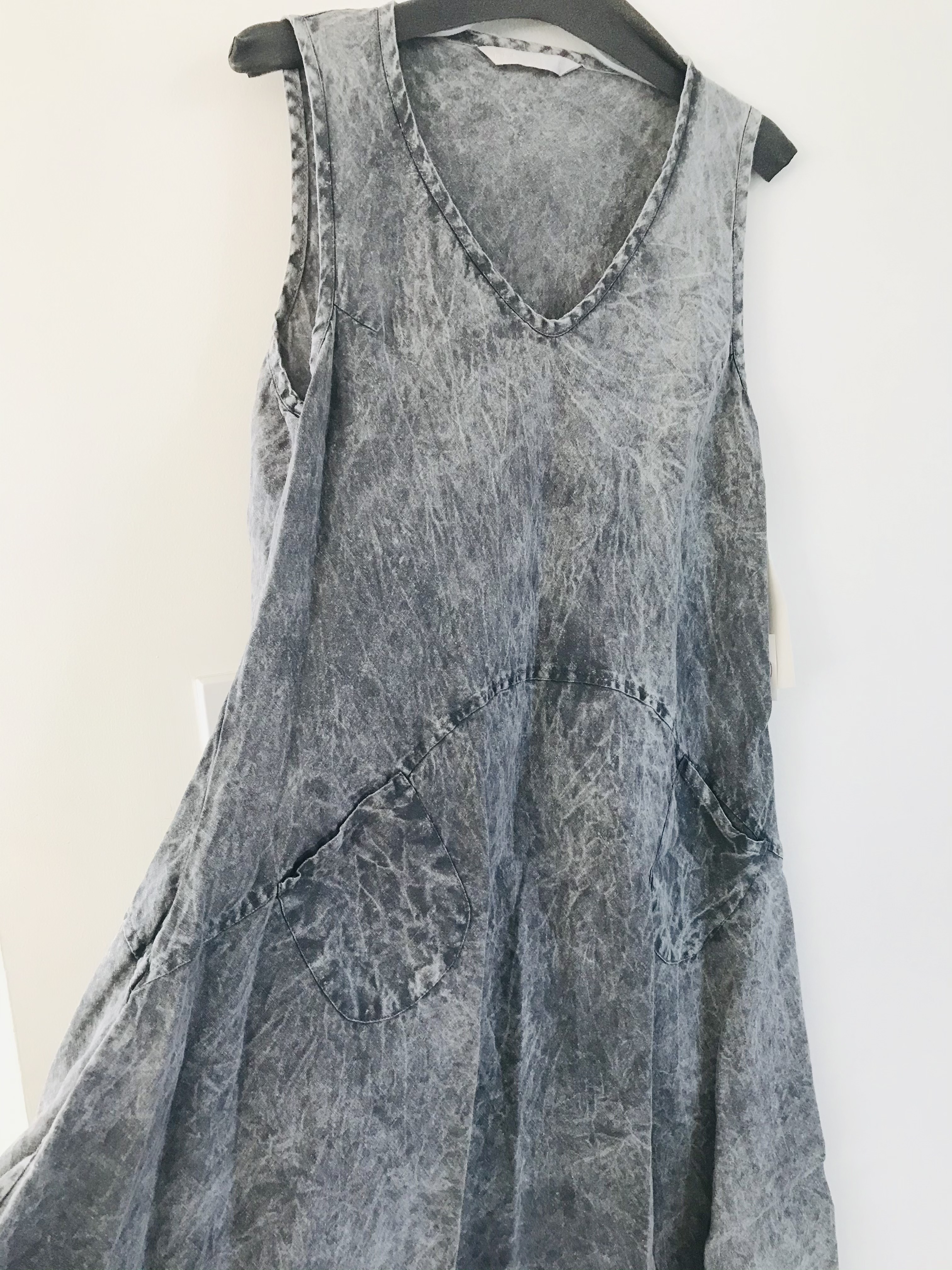 Luna Luz: Ribbed Linen A-Line Tie Dye Dress (Ships Immed in Grey Saltwash!) LLL_7769T_Grey_Saltwash